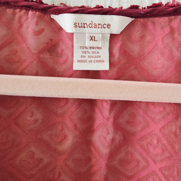 Sundance Boho Silk Sheer Red Flocked Velvet Burnout Ombre V Neck Longsleeve XL - Picture 6 of 6